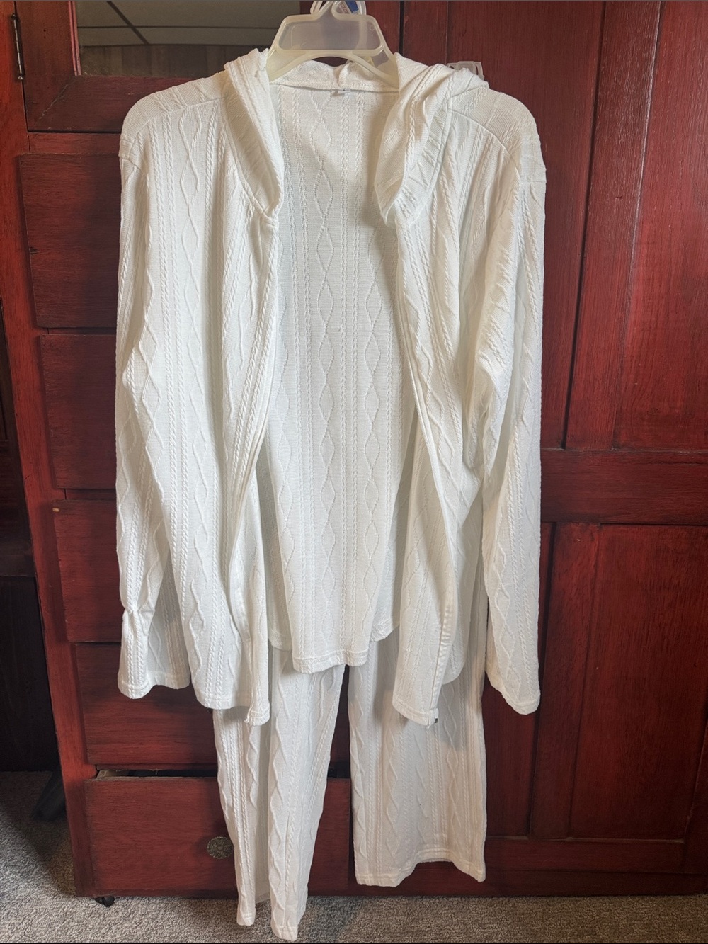 Women's white Wide-Leg Knit Pants with Matching Hooded Top